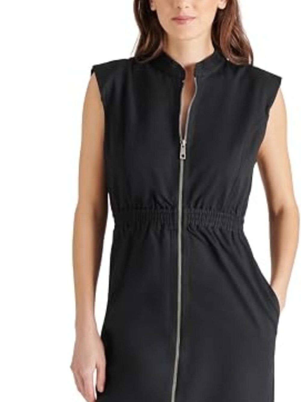 Steve Madden Rey Black Sleeveless Zip Front Midi Dress Sz XS